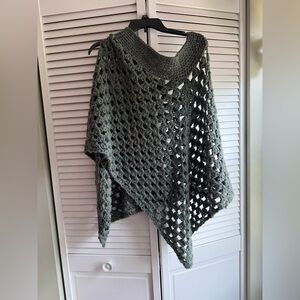Gray Lace Knit Shrug Sweater Poncho Wrap